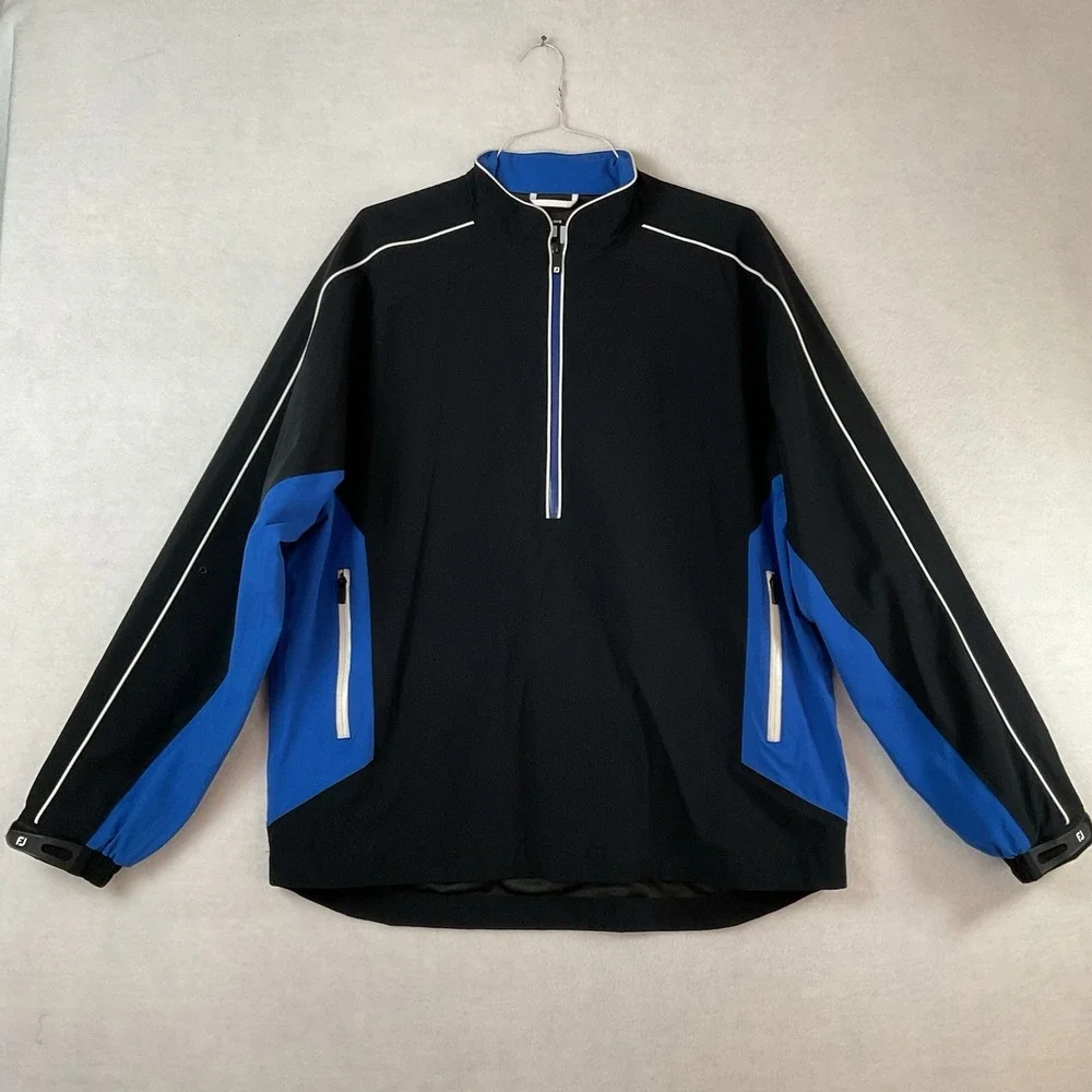 FootJoy DryJoys Tour Collection Windshirt Mens L Black 1/2 Zip Pullover READ